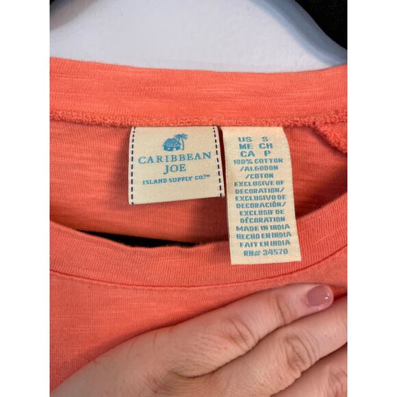 Caribbean Joe, Size Small, Slub Knit Embroidered Floral Monochromatic 3/4 Tee - Picture 4 of 7